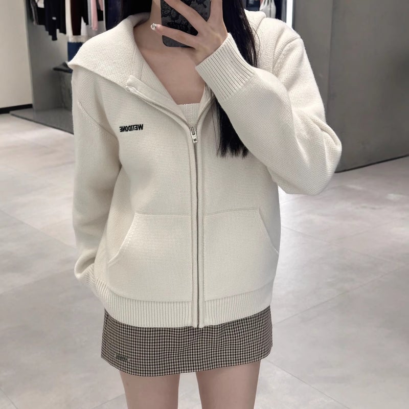 We11 Knitted Zipper Hoodie Basic Logo Letter All-Match Zipper Hooded Sweater Cardigan For Men And Women - Image 2