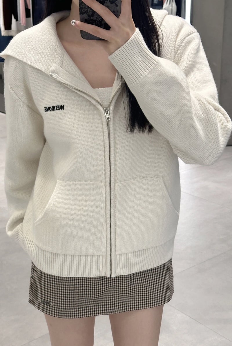 We11 Knitted Zipper Hoodie Basic Logo Letter All-Match Zipper Hooded Sweater Cardigan For Men And Women - Image 1