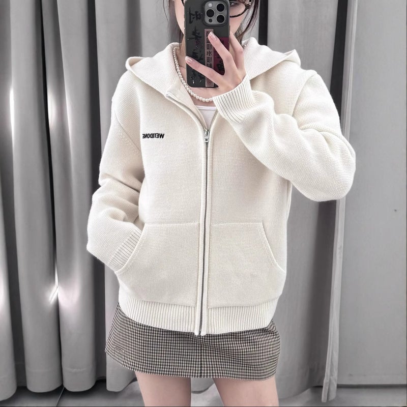 We11 Knitted Zipper Hoodie Basic Logo Letter All-Match Zipper Hooded Sweater Cardigan For Men And Women - Image 3