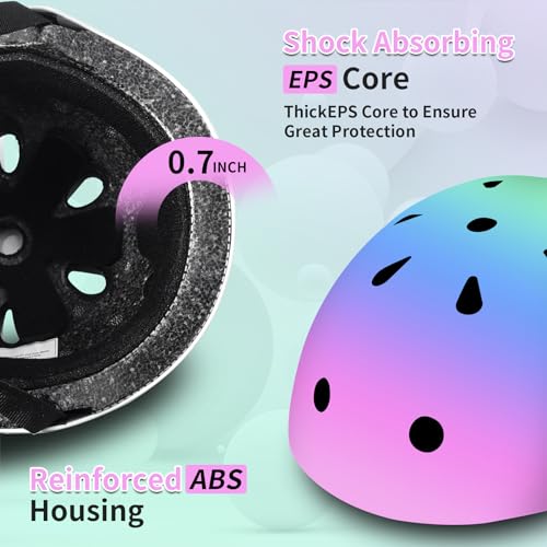 JIFAR Kids Helmet and Pads Set for Skateboard & Bike - Adjustable Toddler Safety Gear with Cool Color Gradient for Boys Girls 3-5-8-14 Years Old, for Scooter, Rollerblading, Longboard - Image 4