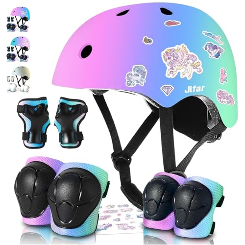 JIFAR Kids Helmet and Pads Set for Skateboard & Bike - Adjustable Toddler Safety Gear with Cool Color Gradient for Boys Girls 3-5-8-14 Years Old, for Scooter, Rollerblading, Longboard - Image 1