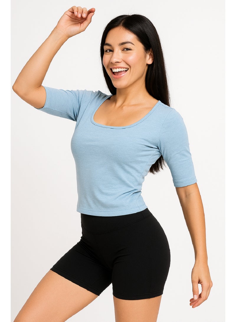 MANIKAN Women's Undershirt Athletic Scoop Neck Top with Sleeves and Compression Slim Fit Stretch Undershirt - Image 4