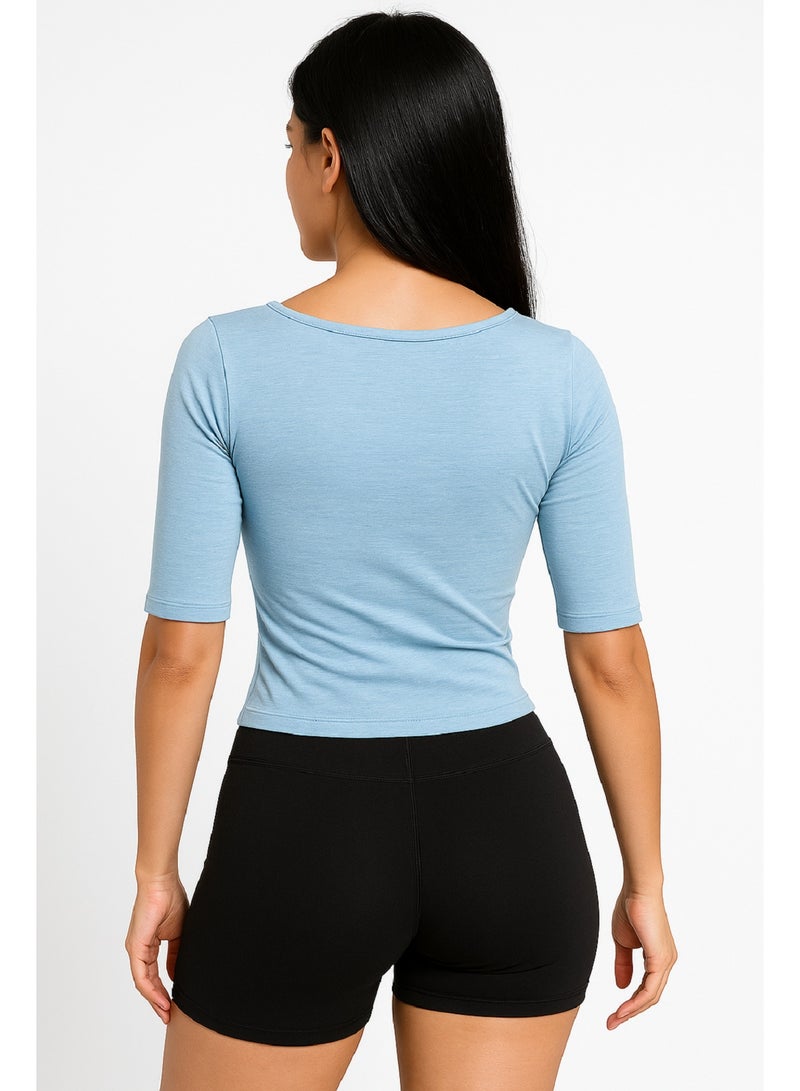 MANIKAN Women's Undershirt Athletic Scoop Neck Top with Sleeves and Compression Slim Fit Stretch Undershirt - Image 2