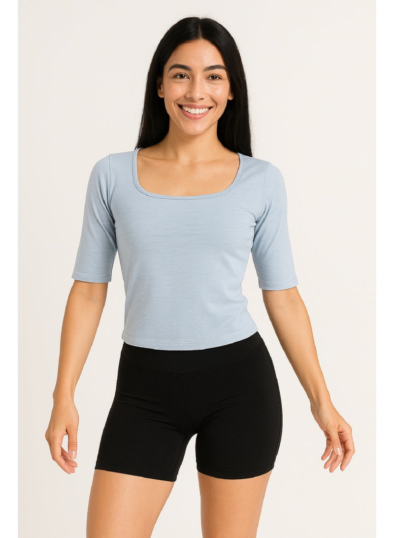 MANIKAN Women's Undershirt Athletic Scoop Neck Top with Sleeves and Compression Slim Fit Stretch Undershirt - Image 1