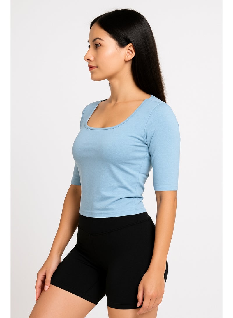 MANIKAN Women's Undershirt Athletic Scoop Neck Top with Sleeves and Compression Slim Fit Stretch Undershirt - Image 3