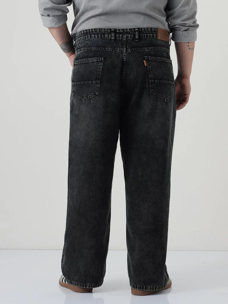 Urbano Fashion  Urbano Plus Men's Black Loose Baggy Fit Heavy Washed Jeans Non-Stretchable  | Best Price UAE