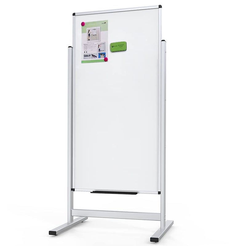 VIZ-PRO لوحة بيضاء مغناطيسية مزدوجة الجوانب من VIZ-PRO، 48 × 24 بوصة، إطار وقاعدة من الألمنيوم - Image 1