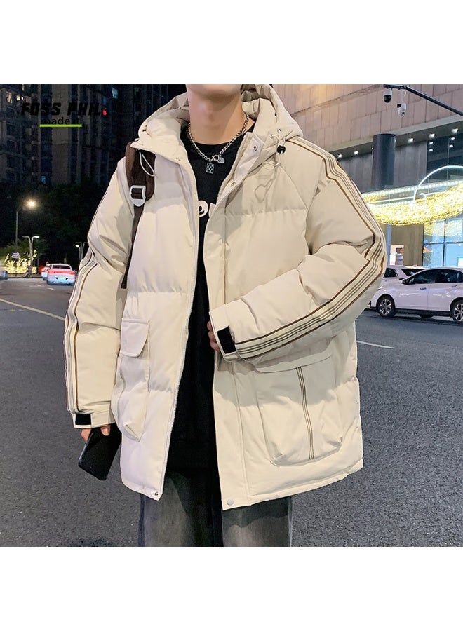 Foss Phil Cotton Jacket For Men And Women, Winter Fleece-lined Casual Loose Hooded Cotton Coat, Trendy Couple Outerwear, 8053 Apricot Color, 2XL - Image 2