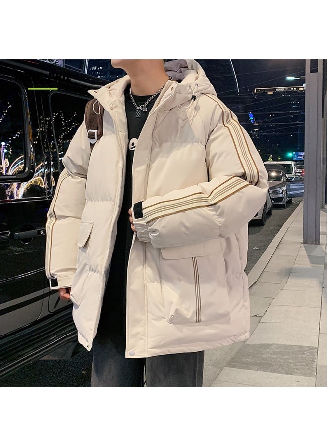 Foss Phil Cotton Jacket For Men And Women, Winter Fleece-lined Casual Loose Hooded Cotton Coat, Trendy Couple Outerwear, 8053 Apricot Color, 2XL - Image 1