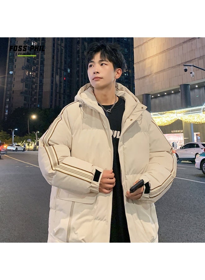 Foss Phil Cotton Jacket For Men And Women, Winter Fleece-lined Casual Loose Hooded Cotton Coat, Trendy Couple Outerwear, 8053 Apricot Color, 2XL - Image 4