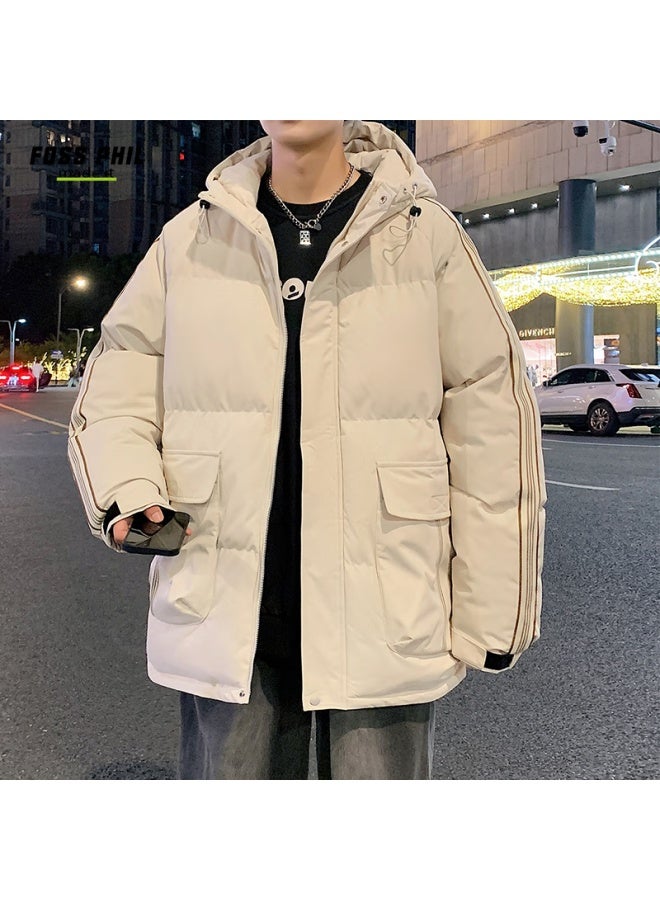 Foss Phil Cotton Jacket For Men And Women, Winter Fleece-lined Casual Loose Hooded Cotton Coat, Trendy Couple Outerwear, 8053 Apricot Color, 2XL - Image 3
