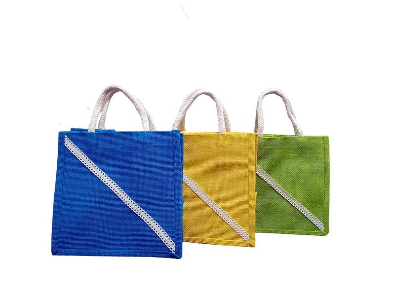 Handmakers Multicolor Jute Gift Bags for diwali Sweet | Gifts Bags | Wedding gift Bags | Gift bags for Corporate gifting | Jute Gift Box | Pack of 3 (8X6X8 inch) - Image 4