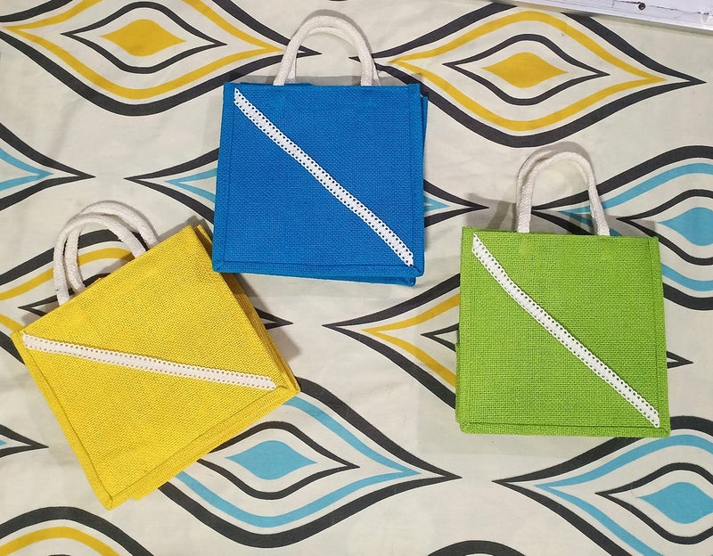 Handmakers Multicolor Jute Gift Bags for diwali Sweet | Gifts Bags | Wedding gift Bags | Gift bags for Corporate gifting | Jute Gift Box | Pack of 3 (8X6X8 inch) - Image 2