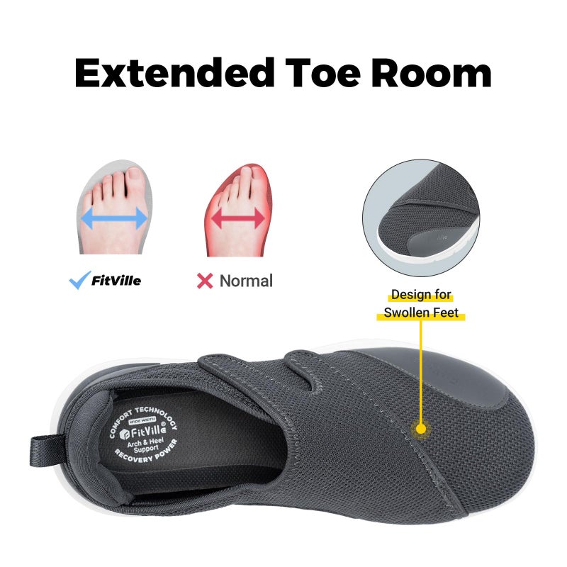 FitVille Diabetic Shoes for Men Extra Wide Width Orthopedic Slip-on Shoes Adjustable Closure Walking Sneakers with Arch Support Cushioning Therapeutic for Swollen Feet - Image 2