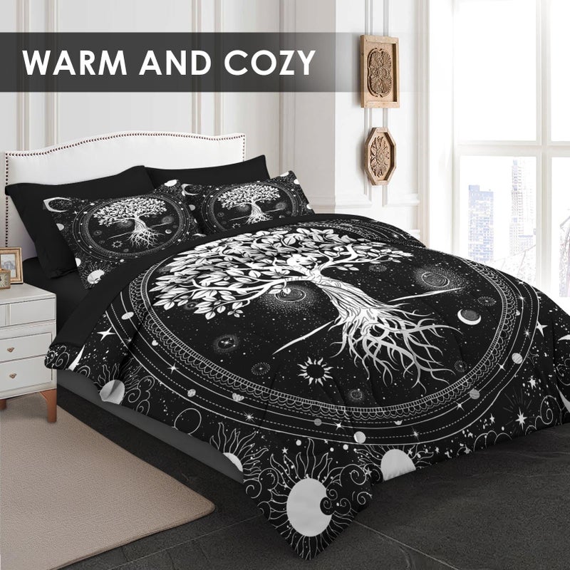WeCozy 7 Pcs Queen Size Comforter Set with 2 Pillowcases & 2 Shams, Black Gothic Tree of Life Bedding for Kids and Adults, Nature Sun and Moon Bed in a Bag with Flat Fitted Sheet - Image 3