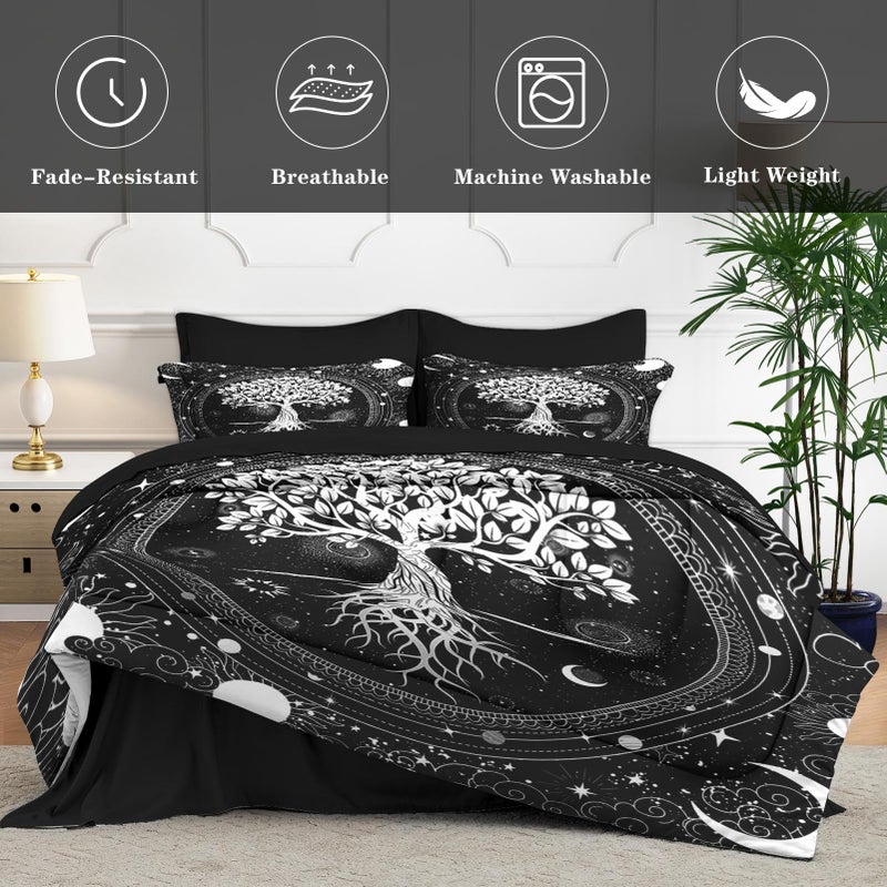 WeCozy 7 Pcs Queen Size Comforter Set with 2 Pillowcases & 2 Shams, Black Gothic Tree of Life Bedding for Kids and Adults, Nature Sun and Moon Bed in a Bag with Flat Fitted Sheet - Image 4