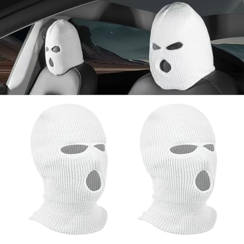 Wogomz 2PCS Car Headrest Cover, Personalized Funny Automotive Seat Headrest Mask Cover, Full Face Ski Mask Front Headrest Protector, Universal Interior Seat Decoration for Most Cars - Image 1