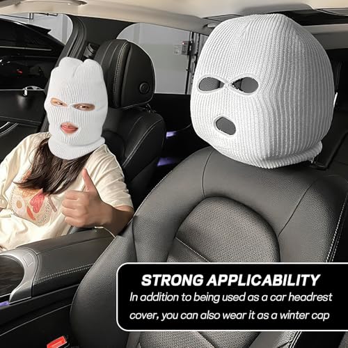 Wogomz 2PCS Car Headrest Cover, Personalized Funny Automotive Seat Headrest Mask Cover, Full Face Ski Mask Front Headrest Protector, Universal Interior Seat Decoration for Most Cars - Image 5