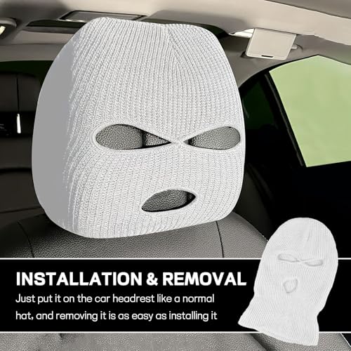 Wogomz 2PCS Car Headrest Cover, Personalized Funny Automotive Seat Headrest Mask Cover, Full Face Ski Mask Front Headrest Protector, Universal Interior Seat Decoration for Most Cars - Image 4