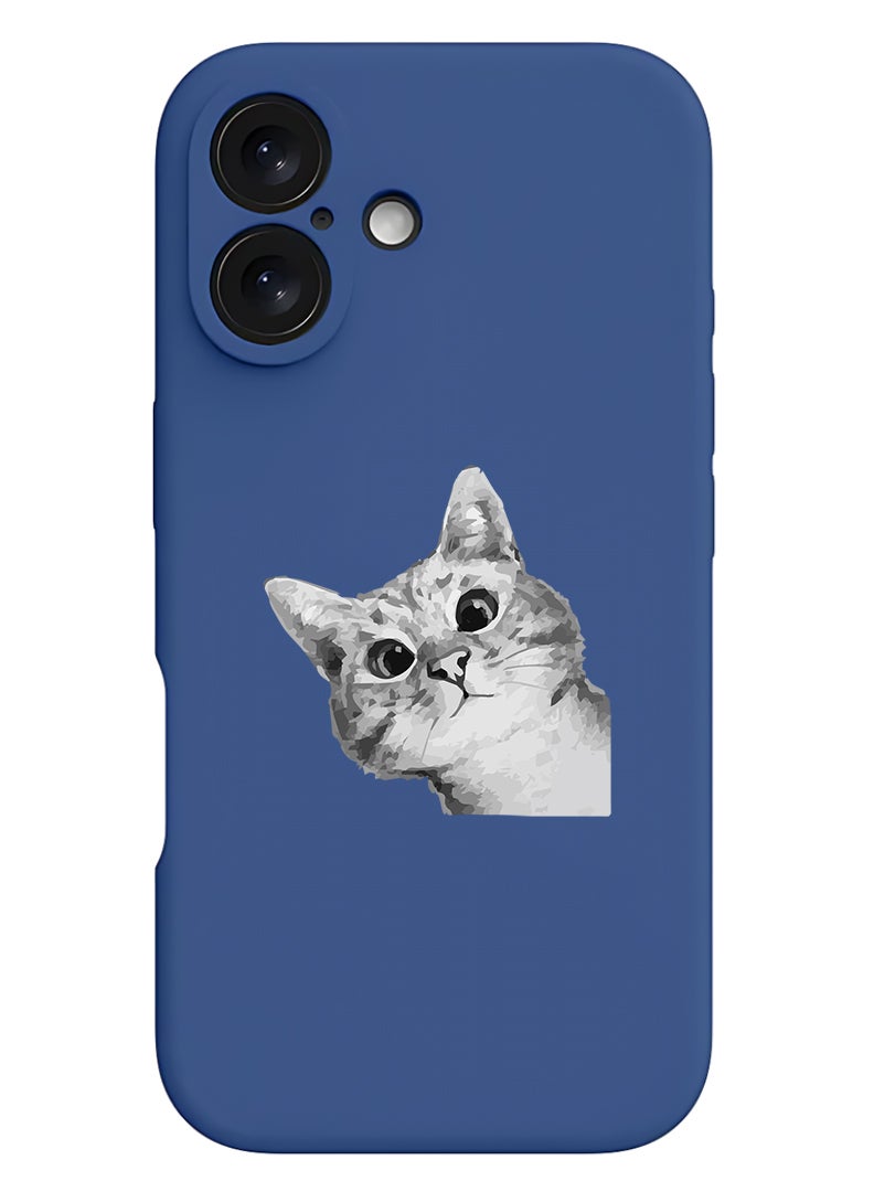 Theodor Protective Slim Fit Case Liquid Silicone Cover with Full Body Protection Anti-Scratch Shockproof Case For Apple iPhone 17 (Blue) Cat Peep - Image 1