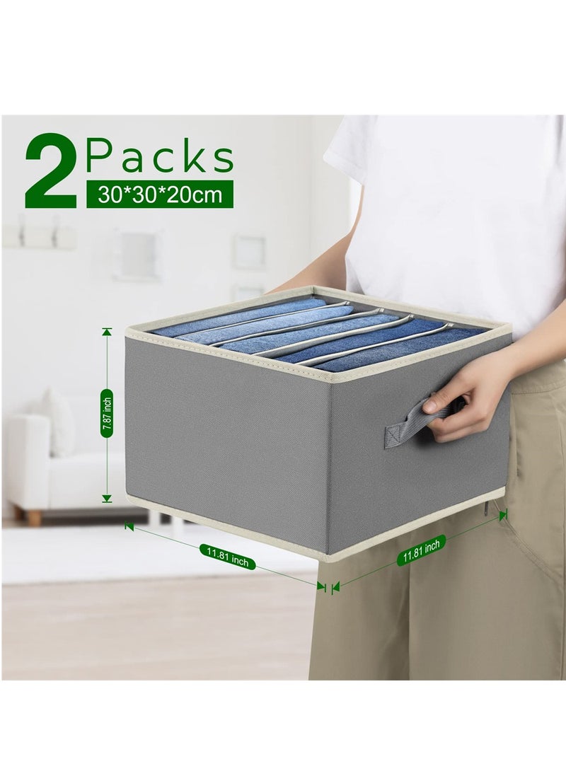 Excefore Wardrobe Clothes Organizer, 2 Pack Foldable Jeans Drawer Closet Organizer with Handles, Closet Organizers and Storage for Clothes, Jeans, Sweater, Grey - Image 2