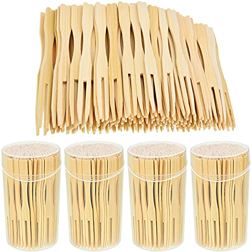Jovitec 440 Pcs Mini Bamboo Forks 3.5 Inch Appetizer Cocktail Forks Bulk disposable Wood Toothpicks Double Prong Charcuterie Picks for Birthday Party Wedding Food Fruit Supply - Image 1