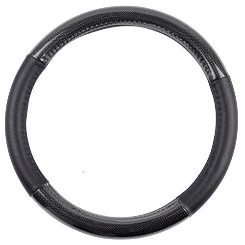 BDK Carbon Fiber Steering Wheel Cover White Vinyl with Fiber Accent - Black Carbon, 14.5-15 inch - Image 3