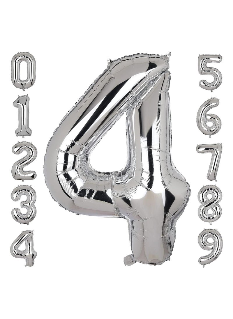 Goldedge Goldedge Number 4, 32 Inch Number Balloons Foil Silver - Glamorous Party Decorations for Birthdays, Anniversaries, and Special Events  - Image 1