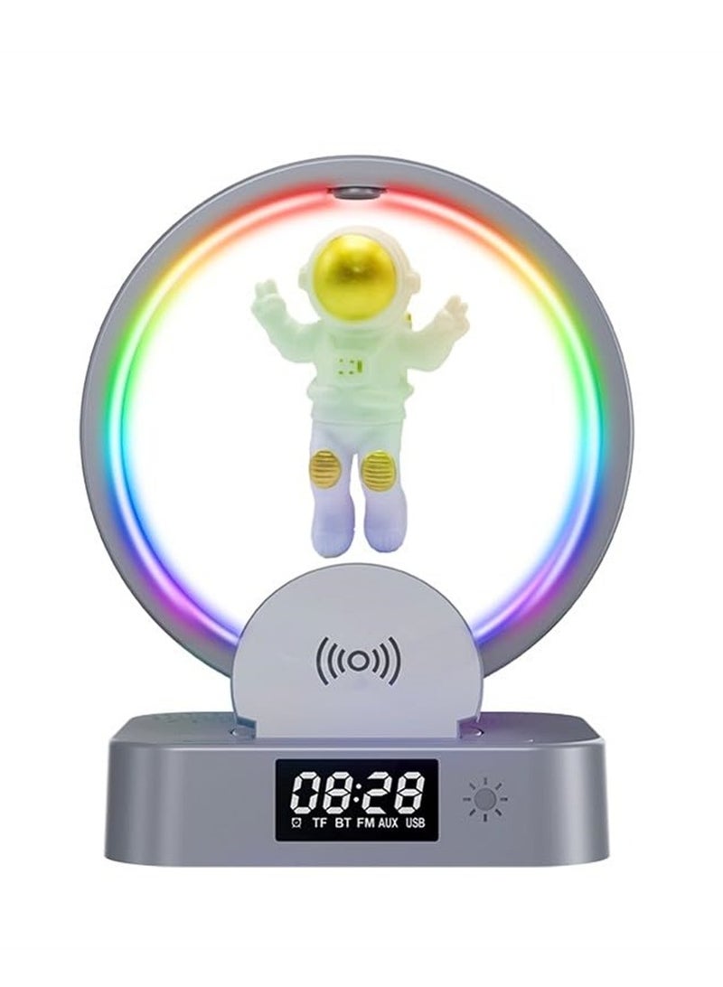 SYOSI Alarm Clock with Wireless Charging Astronaut Decorative Bluetooth Speaker 3 in 1 Dimmable Night Light with Alarm 15W Fast Wireless Charger Mood Light with 4 Light Color Modes - Image 1