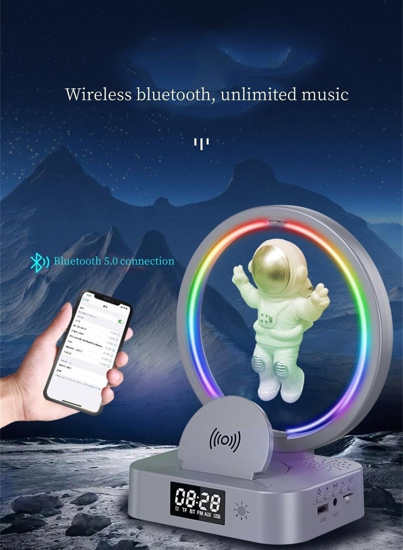 SYOSI Alarm Clock with Wireless Charging Astronaut Decorative Bluetooth Speaker 3 in 1 Dimmable Night Light with Alarm 15W Fast Wireless Charger Mood Light with 4 Light Color Modes - Image 3