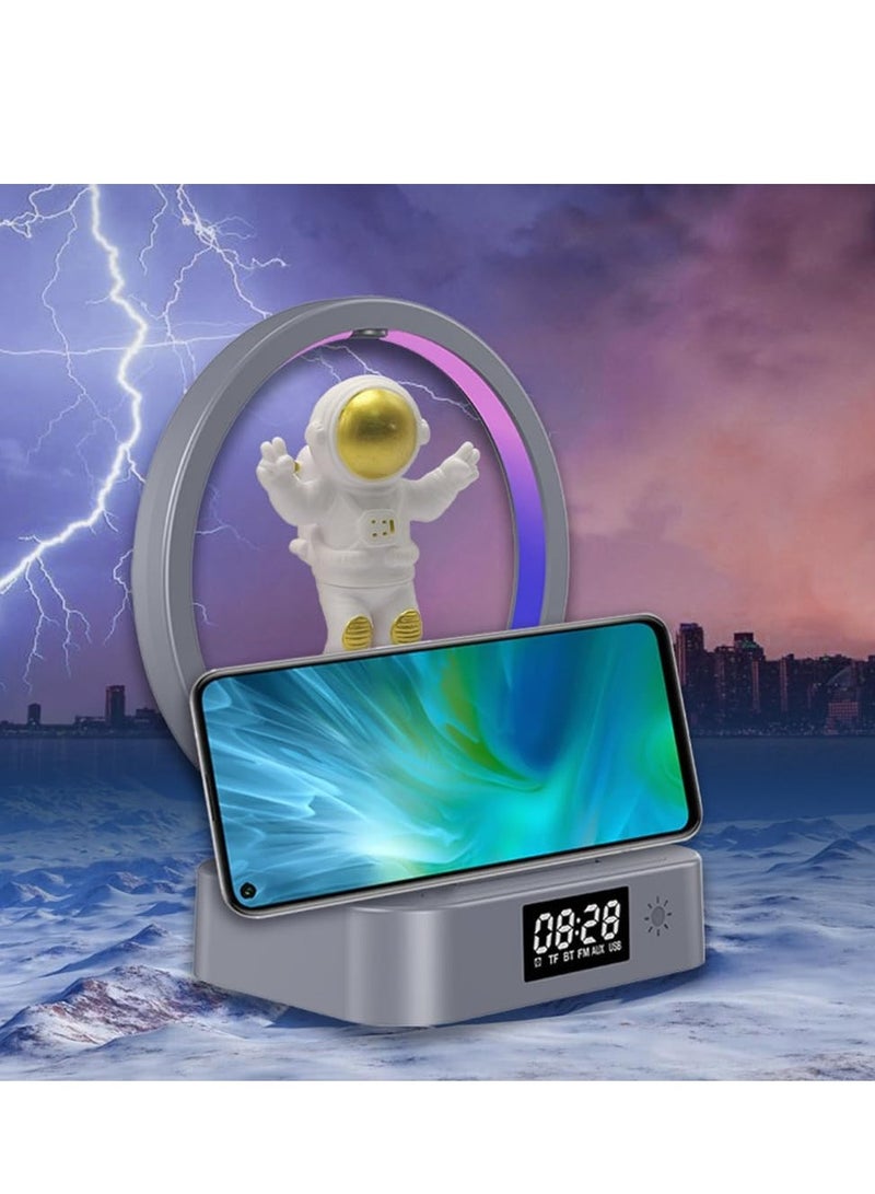 SYOSI Alarm Clock with Wireless Charging Astronaut Decorative Bluetooth Speaker 3 in 1 Dimmable Night Light with Alarm 15W Fast Wireless Charger Mood Light with 4 Light Color Modes - Image 2