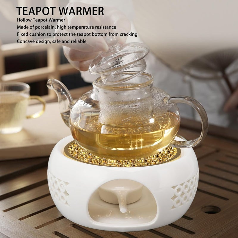 Porcelain Teapot Warmer, Hollow Frame Round Teapot Heater Base with Alloy Cushion and Candle Holder for Keeping Tea Hot, Heat Porcelain and Iron Construction - Image 2