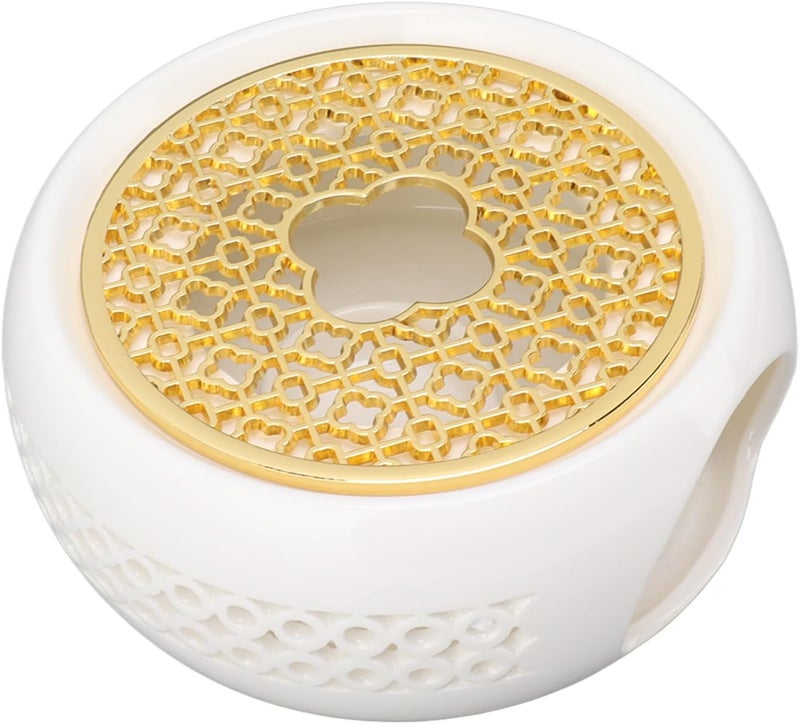 Porcelain Teapot Warmer, Hollow Frame Round Teapot Heater Base with Alloy Cushion and Candle Holder for Keeping Tea Hot, Heat Porcelain and Iron Construction - Image 3