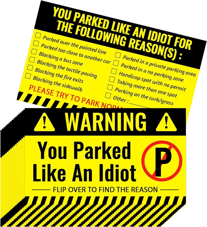 200 Pieces Bad Parking Cards You Parked Like an Idiot Card 35 x 2 Inches Funny Parking Violation Stickers Cards with Multi Violation Reasons