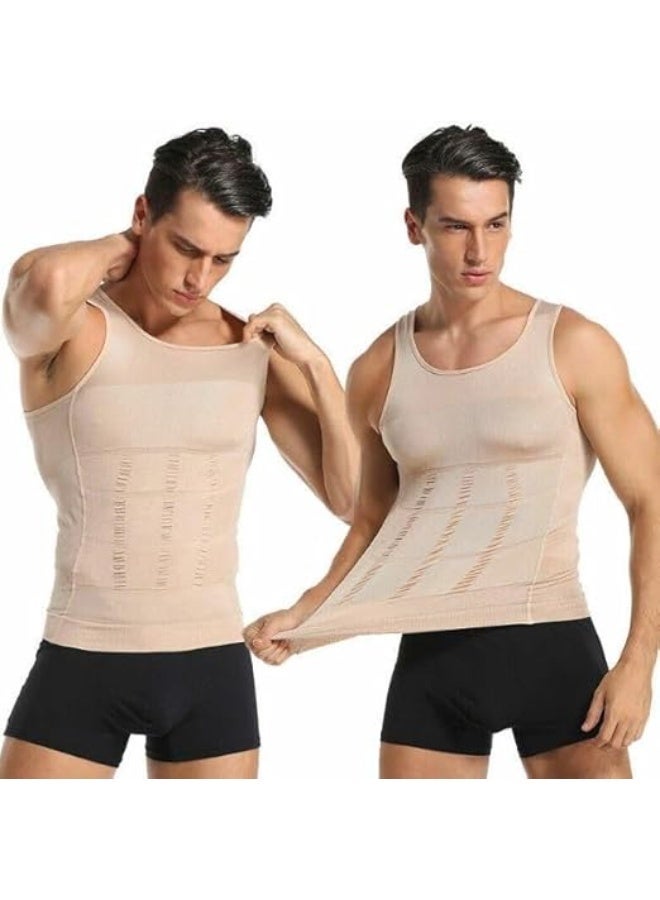 Men's slimming and toning abdominal binder, sleeveless compression shirt, beige, seamless technology, suitable for the gym and post-surgery. - Image 3