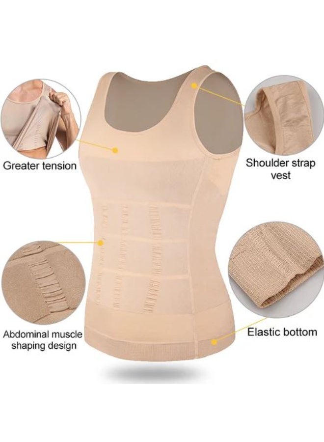 Men's slimming and toning abdominal binder, sleeveless compression shirt, beige, seamless technology, suitable for the gym and post-surgery. - Image 2