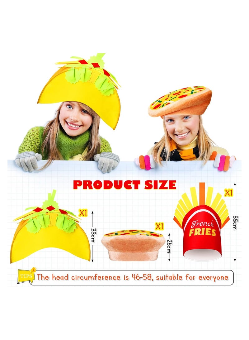 SOLARAE 3 قطع قبعة بيتزا، قبعة زي تاكو، قبعة طعام بطاطس مقلية، قبعة مجنونة، زي طعام لعيد سينكو دي مايو، إكسسوار زي هالوين لحفلة فييستا، حفلة عيد ميلاد، مواكب، عروض - Image 3