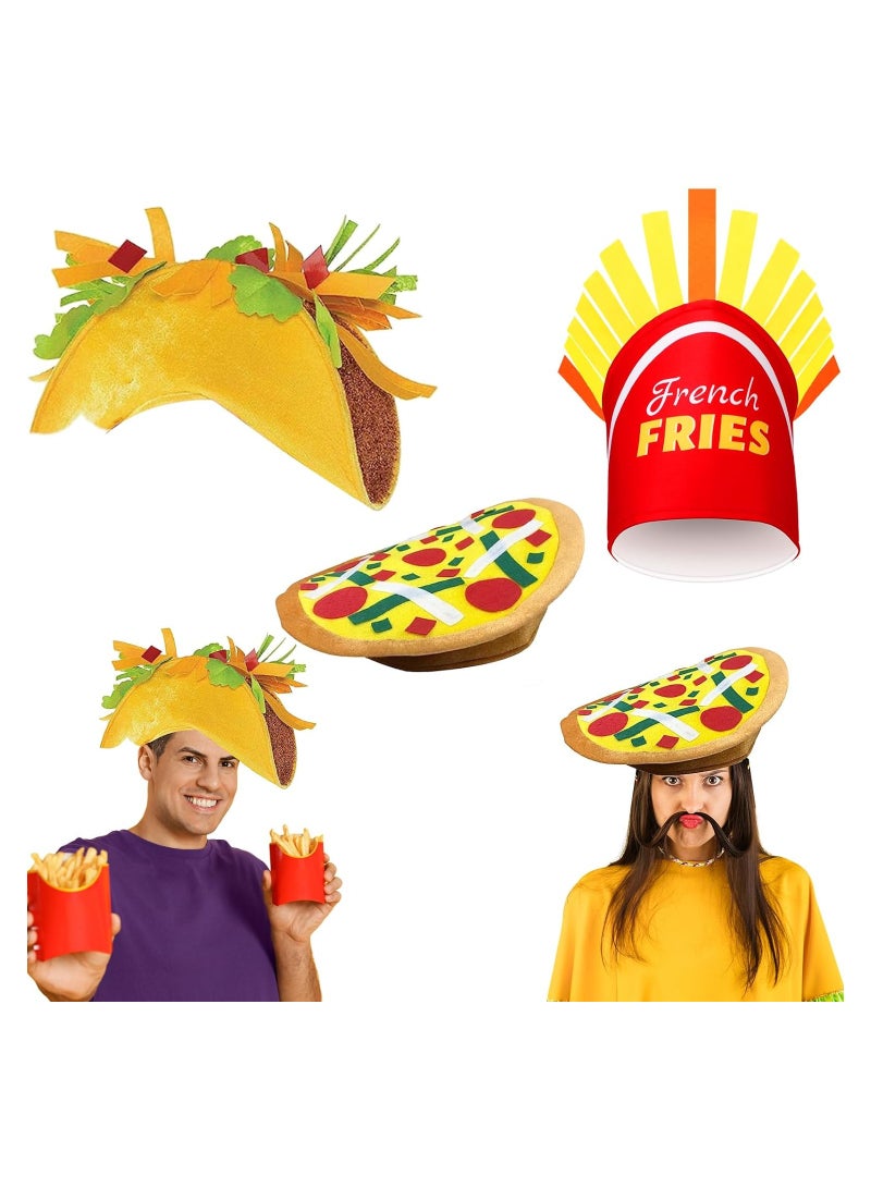 SOLARAE 3 قطع قبعة بيتزا، قبعة زي تاكو، قبعة طعام بطاطس مقلية، قبعة مجنونة، زي طعام لعيد سينكو دي مايو، إكسسوار زي هالوين لحفلة فييستا، حفلة عيد ميلاد، مواكب، عروض - Image 1