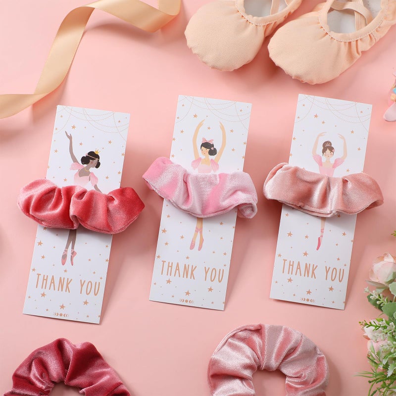 Solsew 24 Sets Ballerina Party Favors Include 24 Pink Hair Scrunchies 24 Ballet Thank You Cards Ballet Dance Recital Gifts for Girls Ballerina Birthday Party Decorations Supplies - Image 3