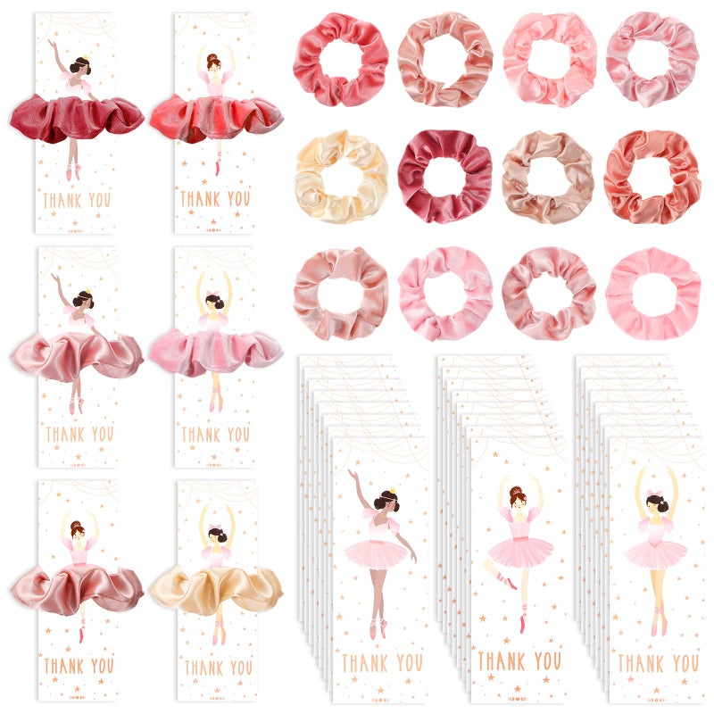 Solsew 24 Sets Ballerina Party Favors Include 24 Pink Hair Scrunchies 24 Ballet Thank You Cards Ballet Dance Recital Gifts for Girls Ballerina Birthday Party Decorations Supplies - Image 1