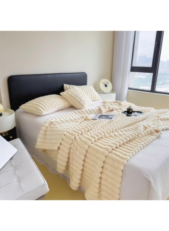 Arabest Furry Couch Throw Blanket, Sherpa Soft Fluffy Luxury Throw Blankets for Winter, Decorative Lightweight Striped Blanket for Bed Chair Sofa, Faux Fur Beige Blanket for Gift (180 x 200 cm) - Image 3