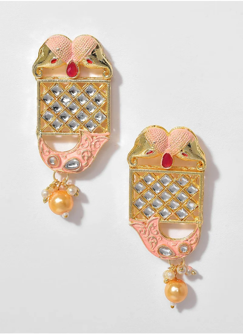 SOHI Pink & White Stone Studded & Beaded Jewellery Set