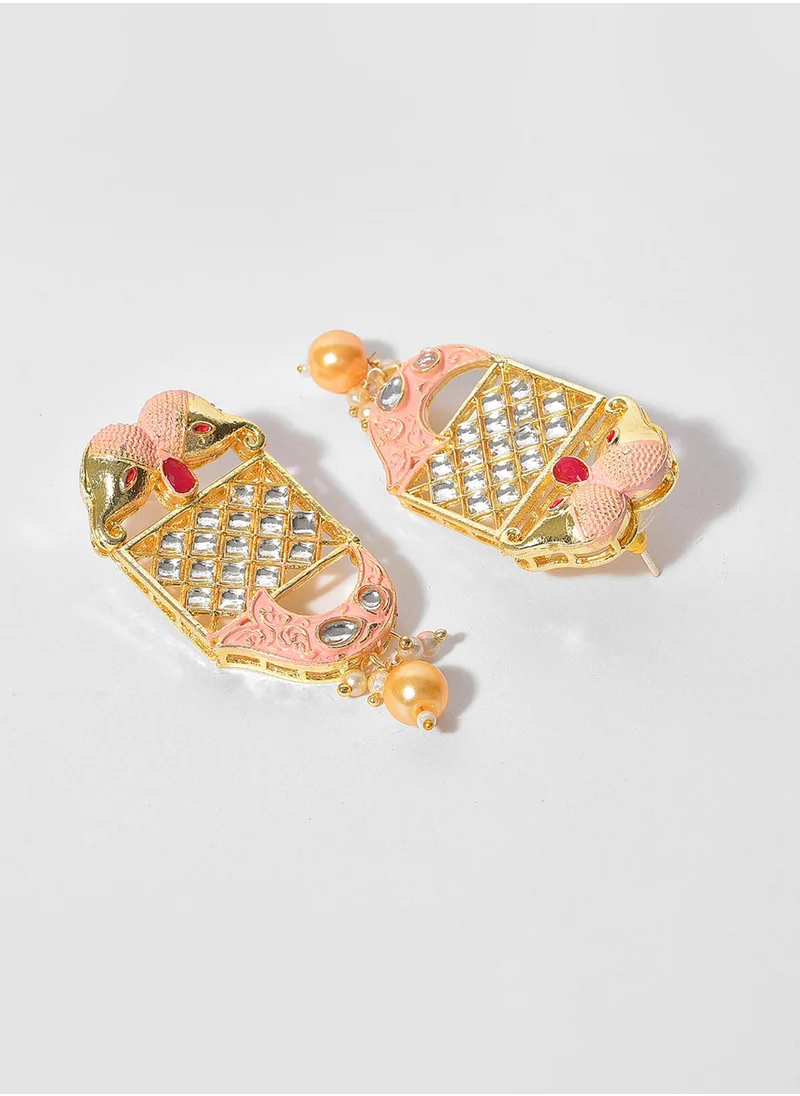 SOHI Pink & White Stone Studded & Beaded Jewellery Set