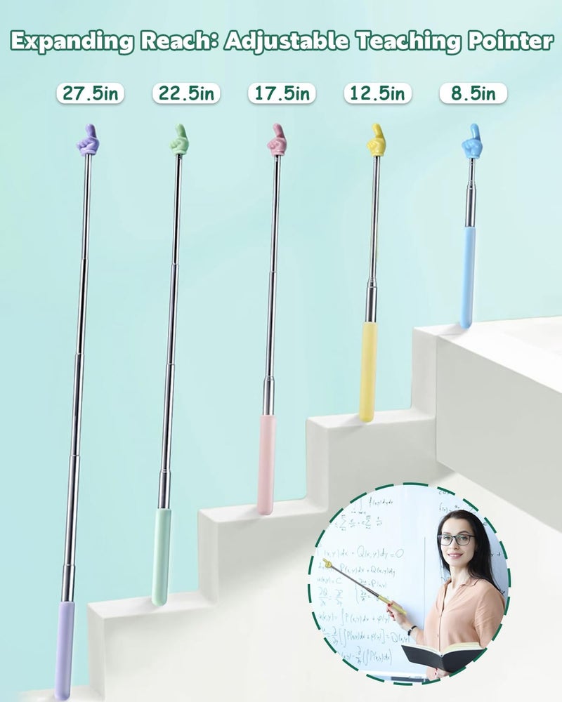 Birvan (2 PCS) Retractable Teacher Pointer for Classroom Kids Reading, Extendable Finger Pointer Stick for School, Collapsible Finger Pointing Stick, Hand Pointer, Multicolor - Image 2