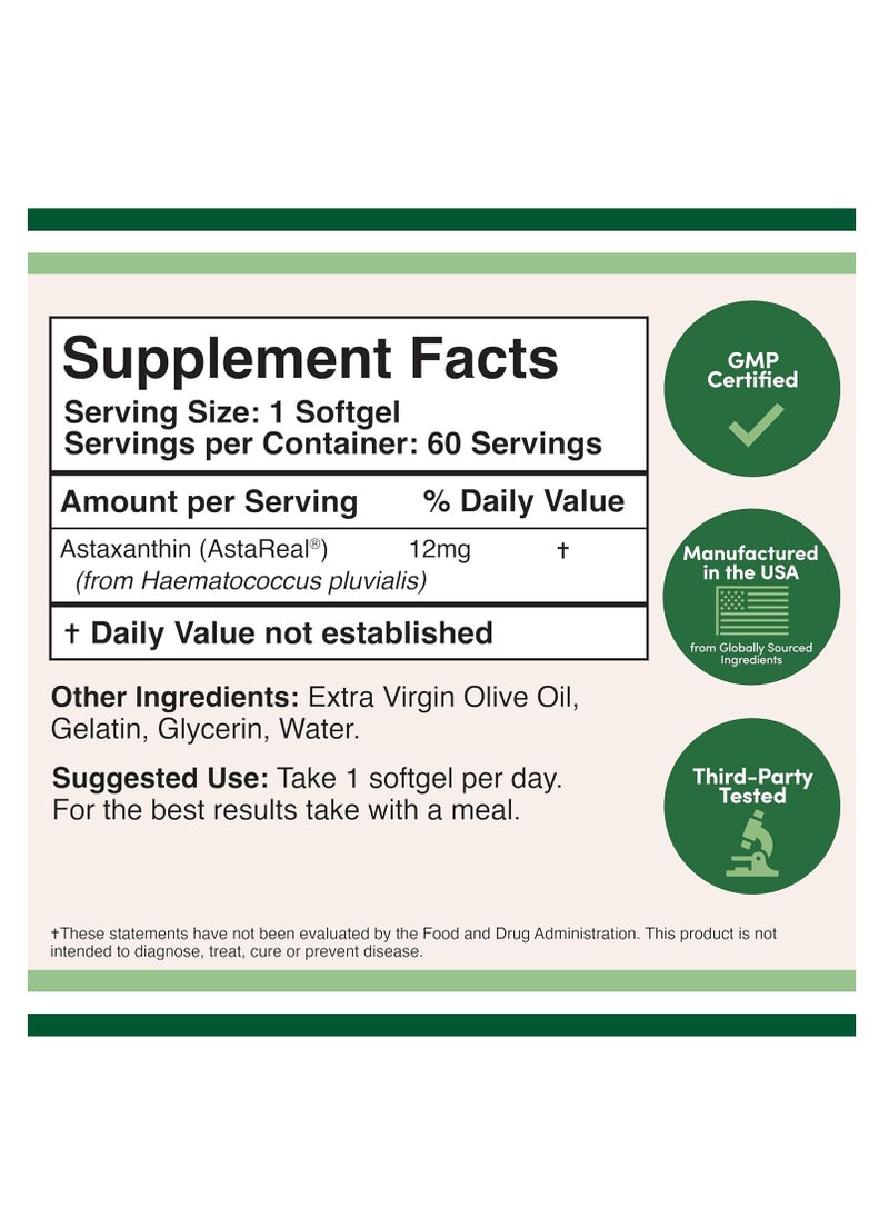 Double Wood Supplements Astaxanthin Astareal Max Strength 12 mg per Softgel 60 softgels  - Image 2