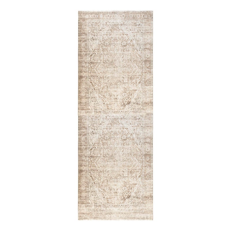 BILEEHOME Neutral Farmhouse Hallway Rug Runner 2x6 Washable Non Slip Rubber Backing Vintage Modern Boho Runners Rugs for Entryway Indoor Kitchen Bathroom Tan Brown Beige - Image 1