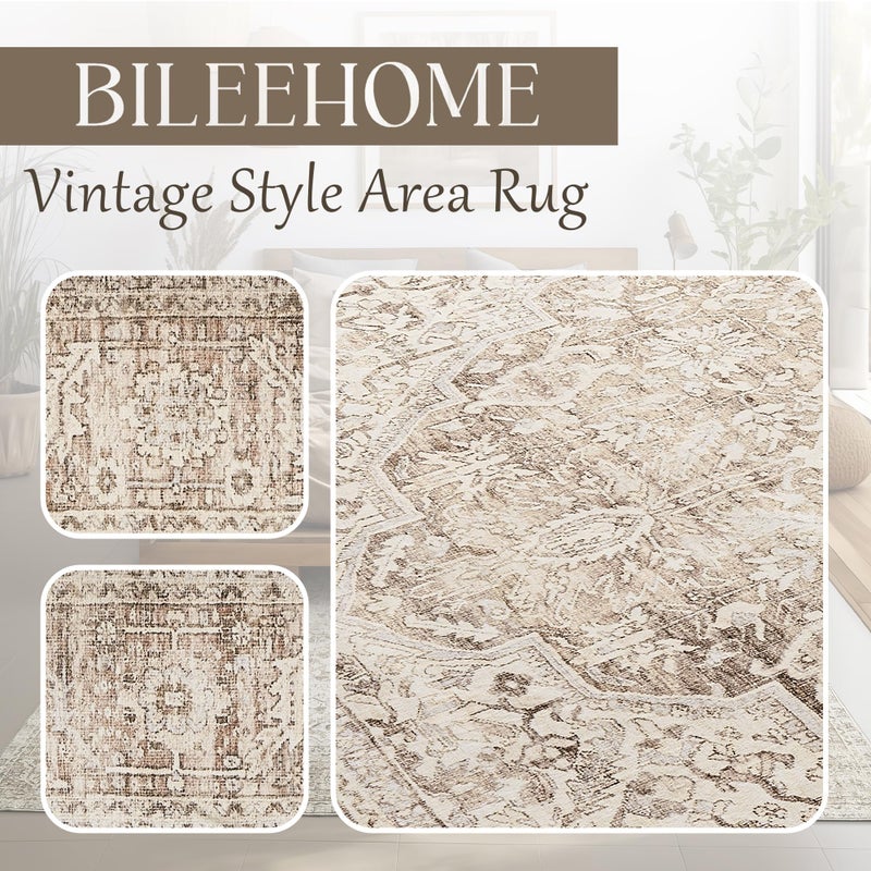 BILEEHOME Neutral Farmhouse Hallway Rug Runner 2x6 Washable Non Slip Rubber Backing Vintage Modern Boho Runners Rugs for Entryway Indoor Kitchen Bathroom Tan Brown Beige - Image 2