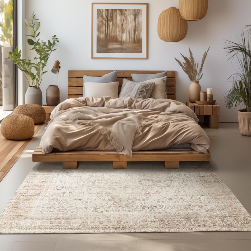 BILEEHOME Neutral Farmhouse Hallway Rug Runner 2x6 Washable Non Slip Rubber Backing Vintage Modern Boho Runners Rugs for Entryway Indoor Kitchen Bathroom Tan Brown Beige - Image 4