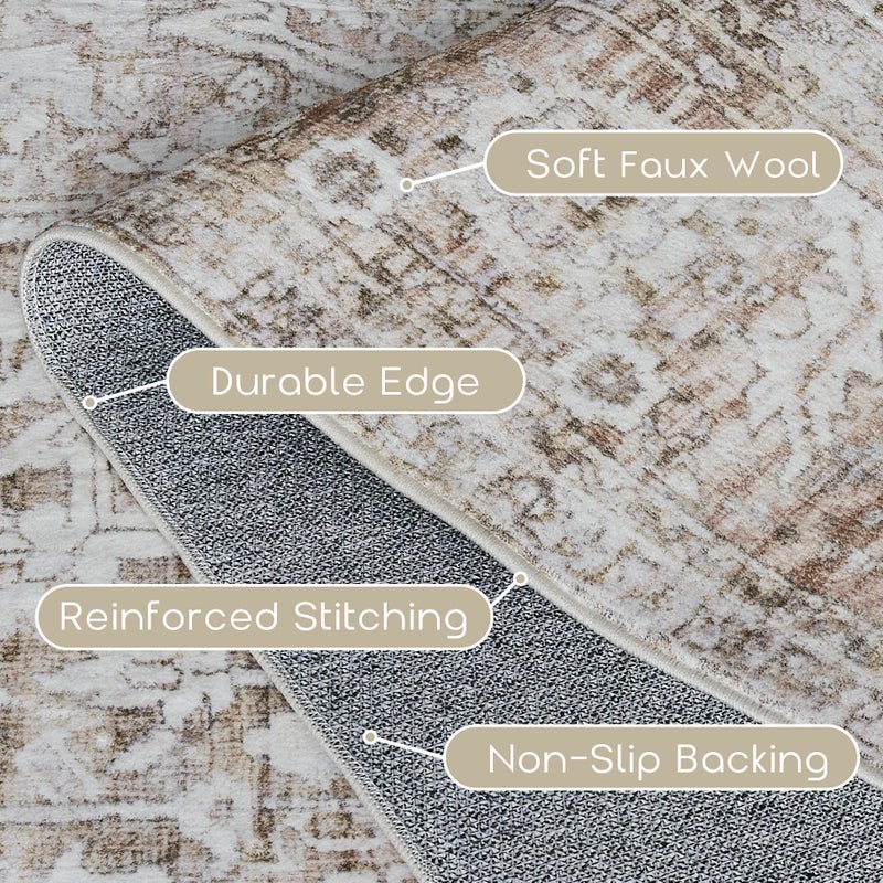 BILEEHOME Neutral Farmhouse Hallway Rug Runner 2x6 Washable Non Slip Rubber Backing Vintage Modern Boho Runners Rugs for Entryway Indoor Kitchen Bathroom Tan Brown Beige - Image 3