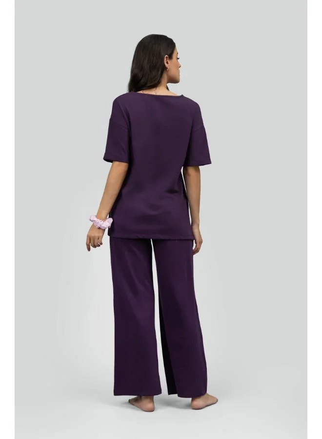نسيسيرا Side-Slit Plum Long Lounge Set
